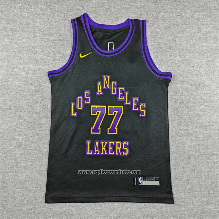 Camiseta Nino Los Angeles Lakers Luka Doncic NO 77 Ciudad 2025-26 Negro
